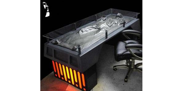 office desk with Han Solo's carbonite-frozen body underneath